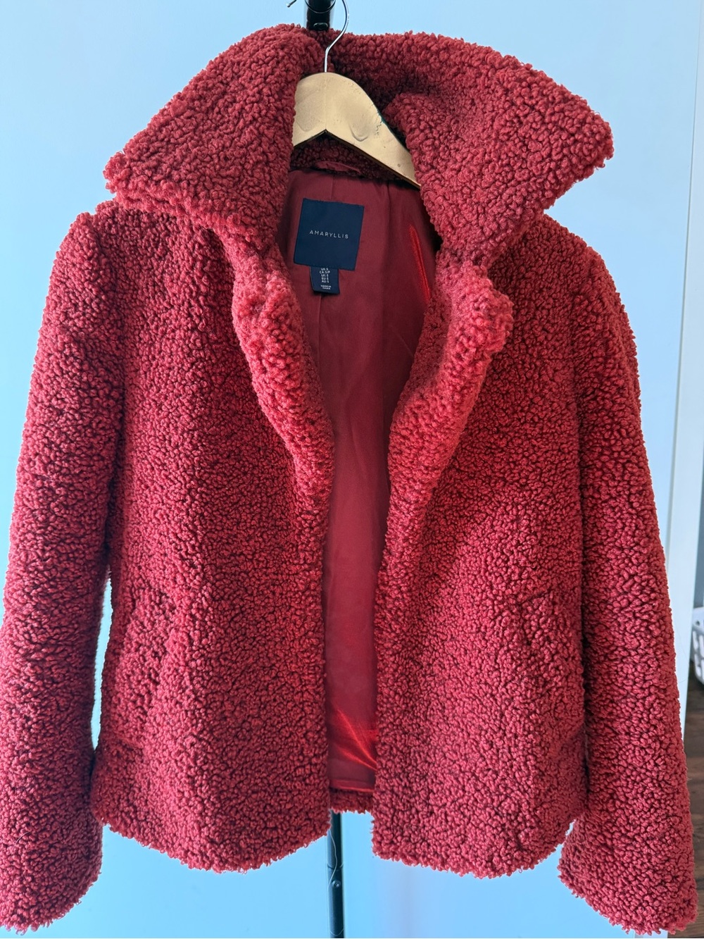 Amaryllis Crimson Red Plush Sherpa Coat
